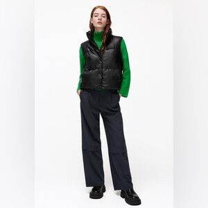 Zara Black Faux Leather Puffer Vest Size Medium